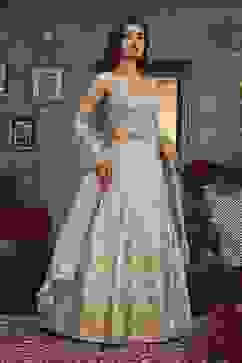 Light Blue Cotton Kalidar Dyed Lehenga Set image number 5