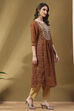 Brown Georgette Printed Gathered A-Line Kurta image number 4