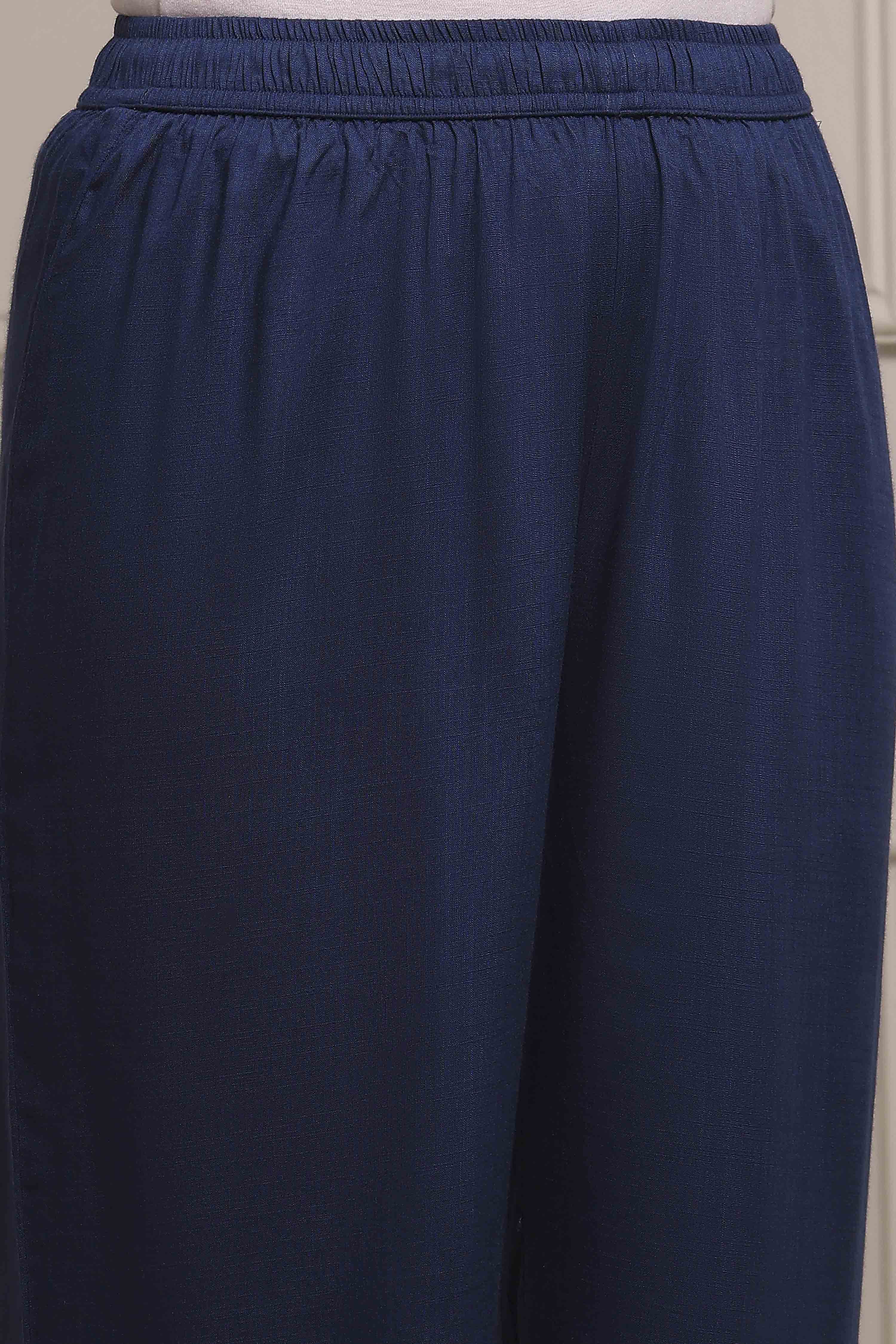 Blue Viscose Rayon Straight Solid Suit Set image number 2