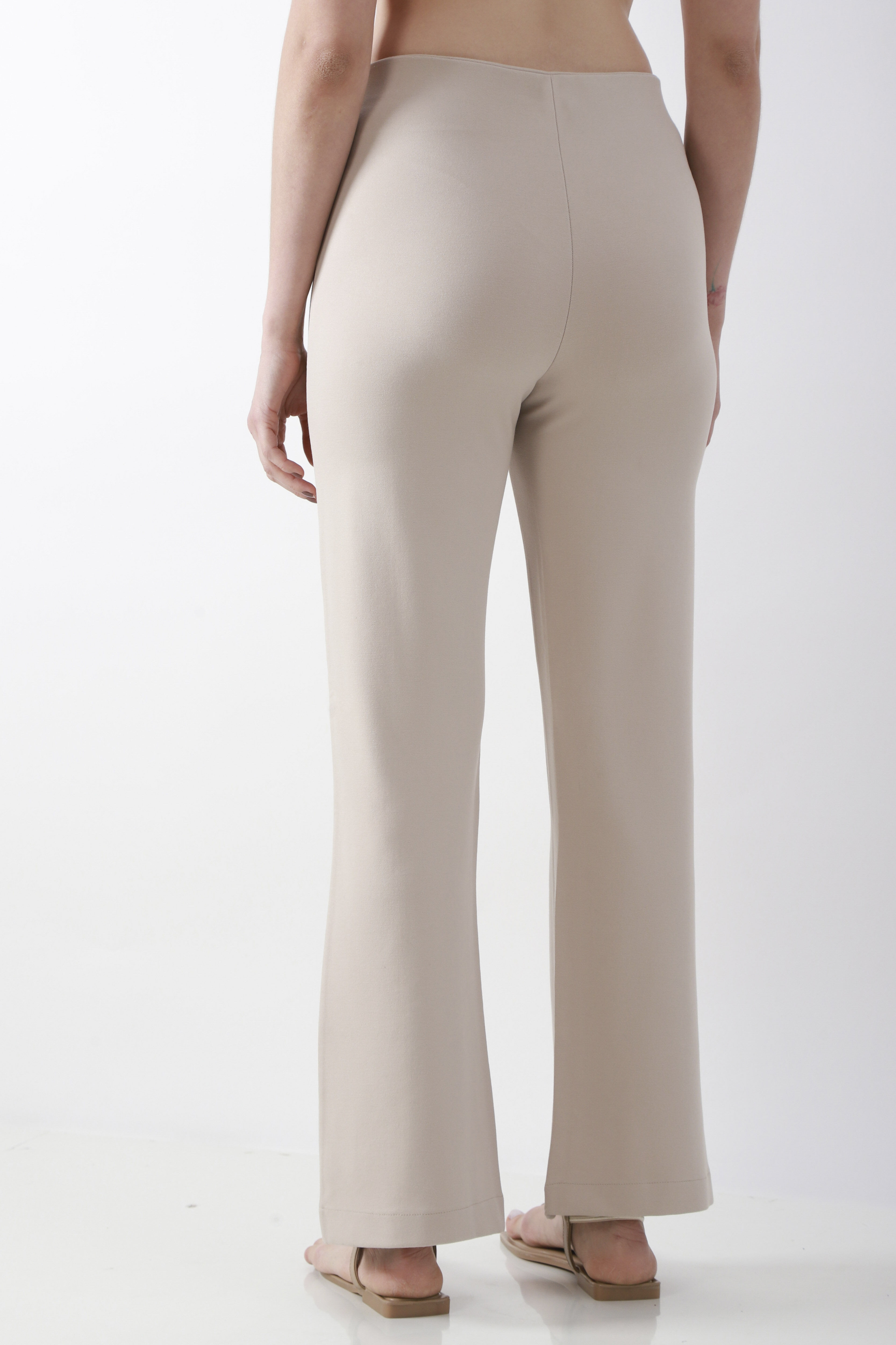 Beige Solid Flared Pants image number 5
