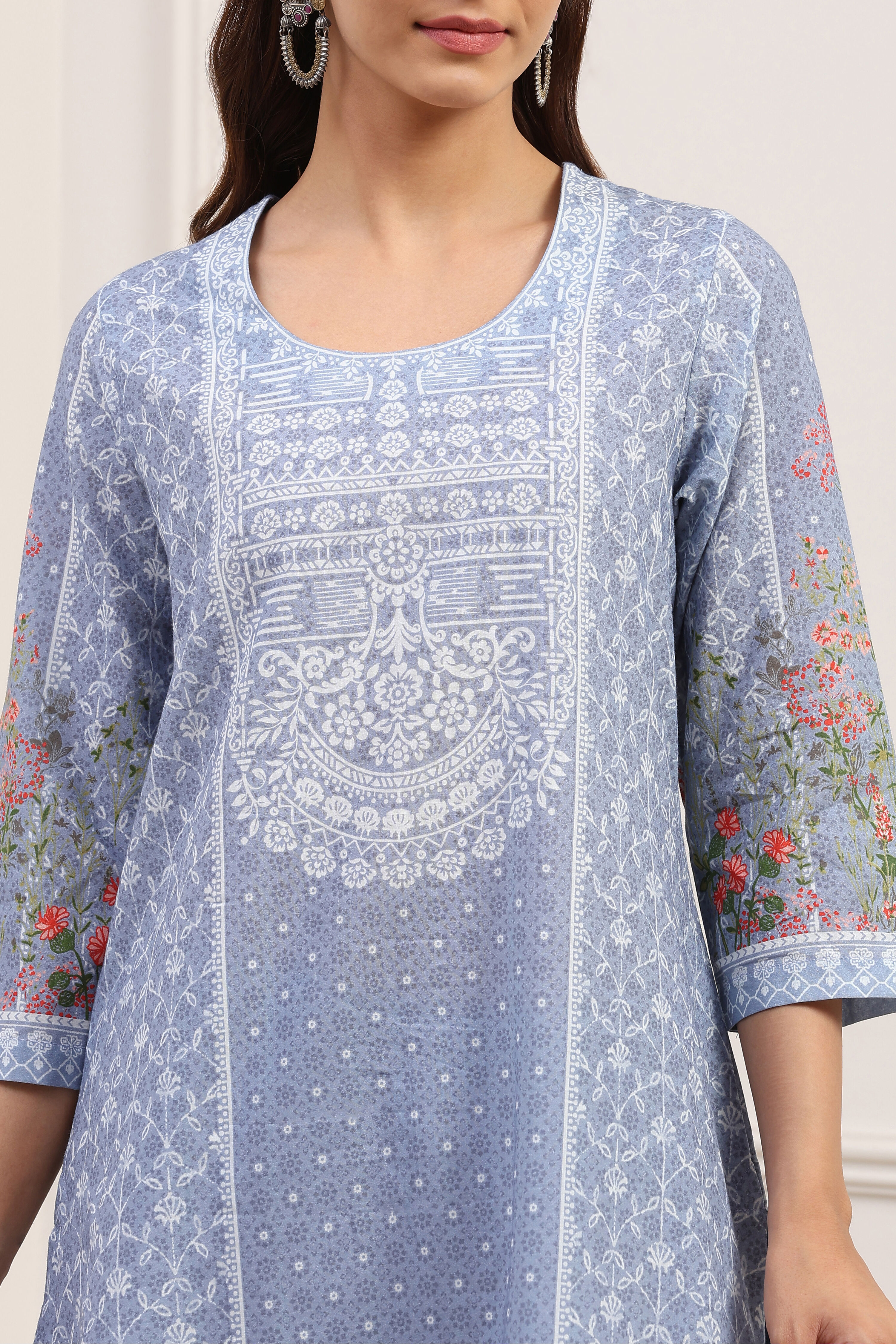 Powder Blue Cotton Straight Kurta Palazzo Suit Set image number 1