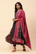 Black Cotton Double Layered Suit Set With Reversible Dupatta image number 7