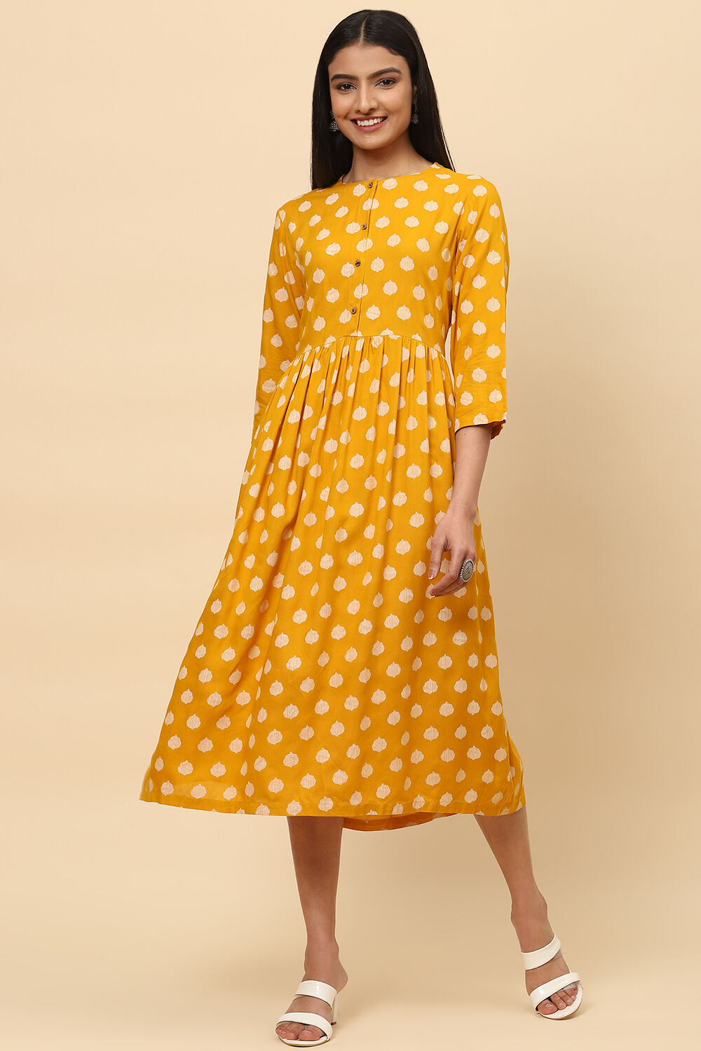 Mustard Rayon Fusion Dress image number 0