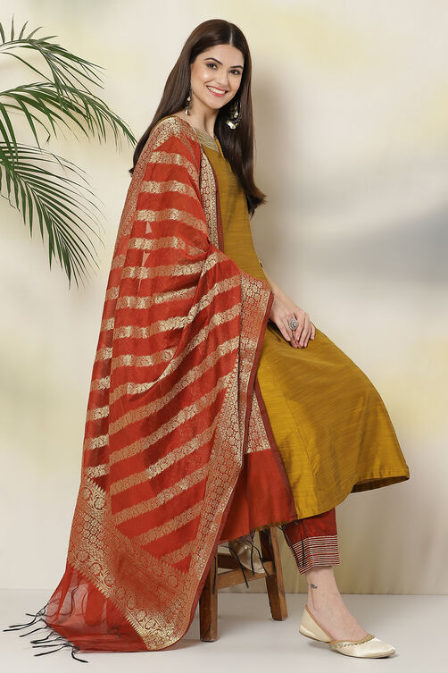 Mustard Poly Viscose Anarkali Kurta Palazzo Suit Set image number 0