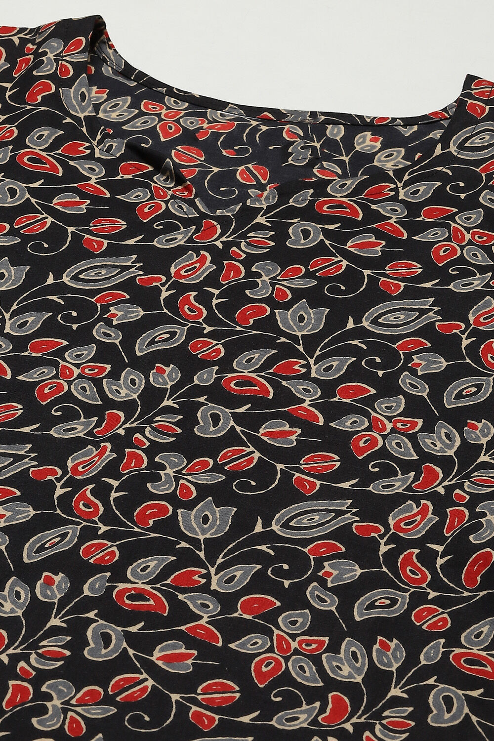 Black Cotton Screen Print Unstitched Suit Set image number 1