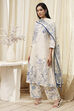 Off-White and Blue Cotton Straight Suit Set image number 3