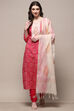 Pink Cotton Unstitched Suit Set image number 1