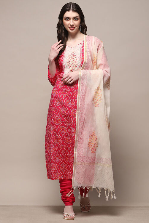 Pink Cotton Unstitched Suit Set image number 1
