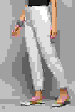 White Cotton Slim Solid Pants image number 2