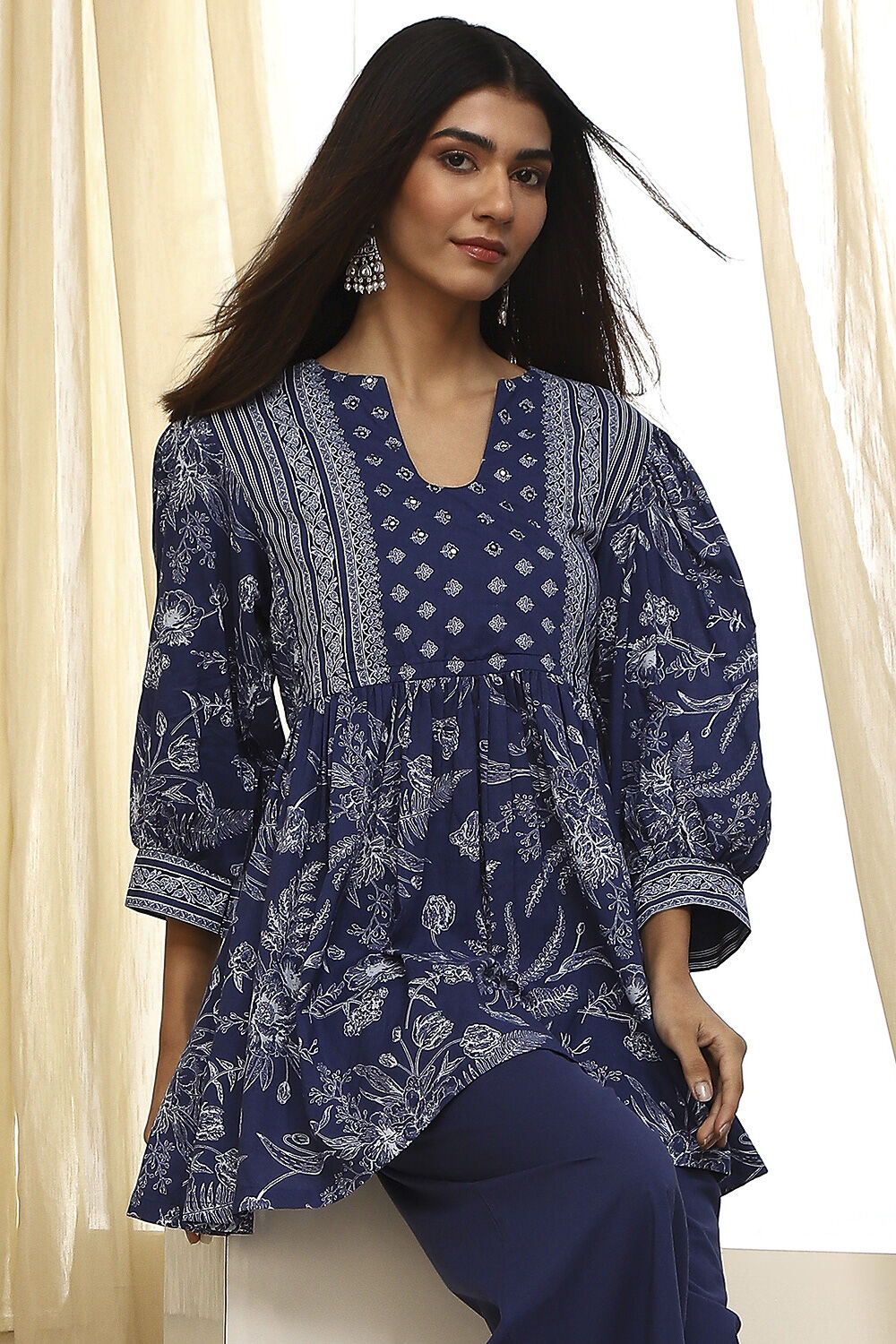 Indigo Pure Cotton Fusion Kurta Set image number 7