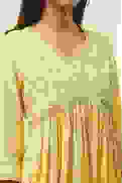 Lime Modal Blend Embroidered Gathered Suit Set image number 1