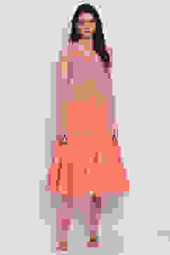 Peach Art Silk A-Line Kurta Churidar Suit Set image number 4