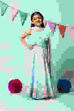 Blue Cotton Blend Short Top Lehenga Set image number 7