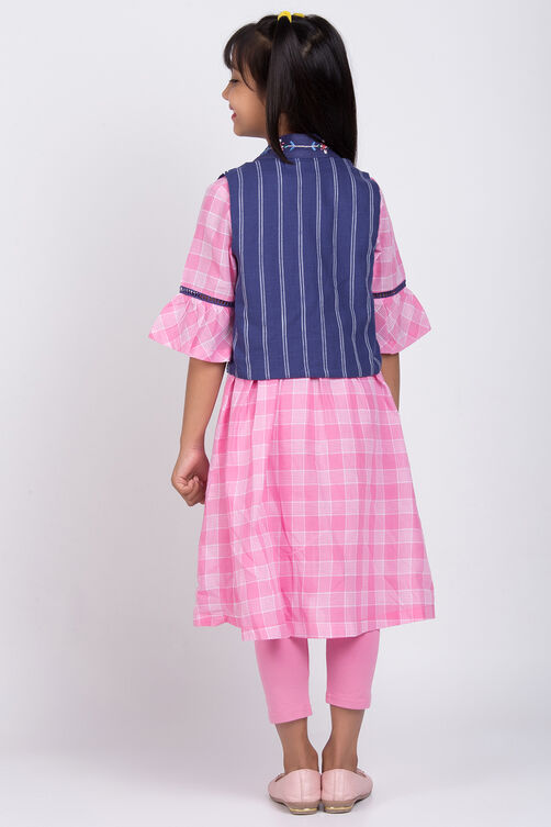 Pink Cotton Yarndyed A-Line Kurta Leggings Set image number 5