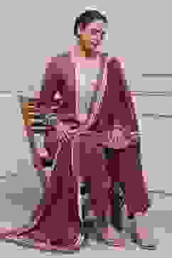 Red Printed Straight Winter Suit Set image number 0