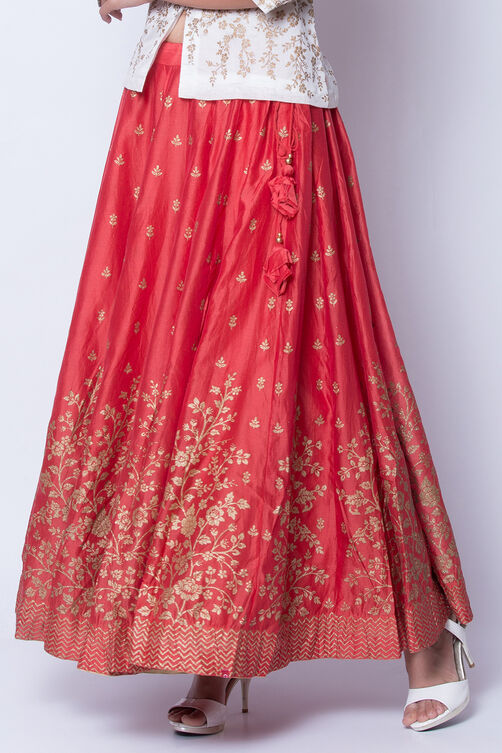 Off White Gold Metallic Print Skirt image number 3