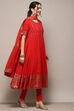 Red Cambric Anarkali Kurta Churidar Suit Set image number 6