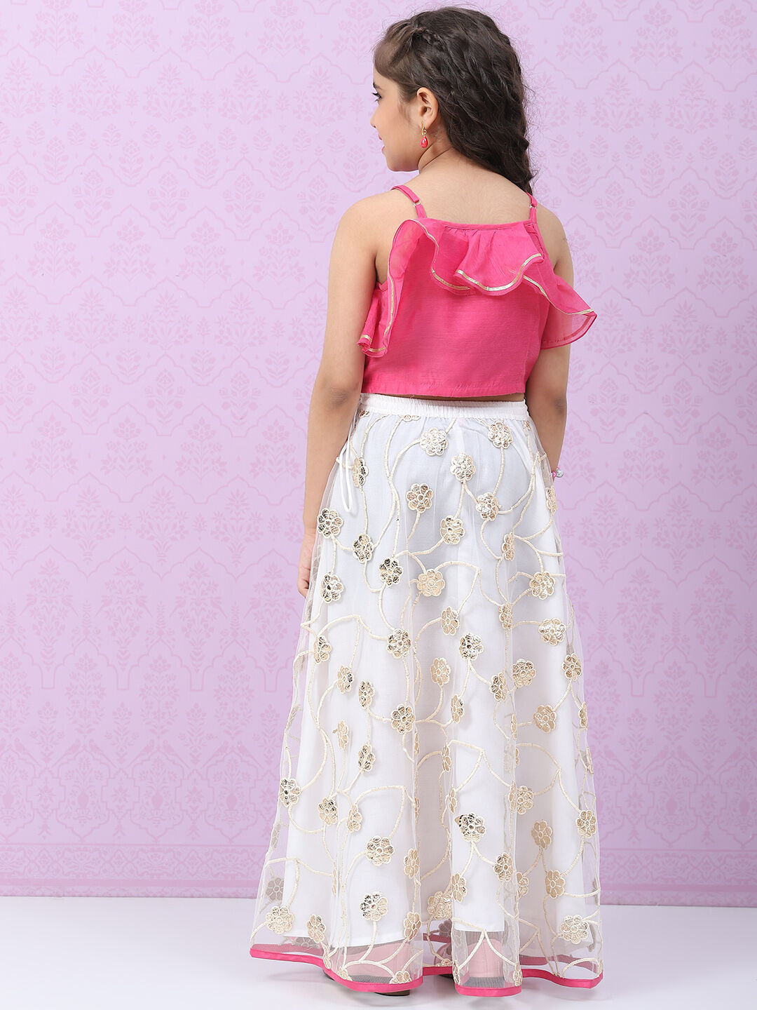 Peach Art Silk Layered Lehenga Set image number 4