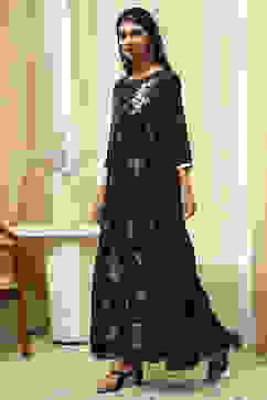Black Poly Chanderi Layered Tiered Dress image number 3