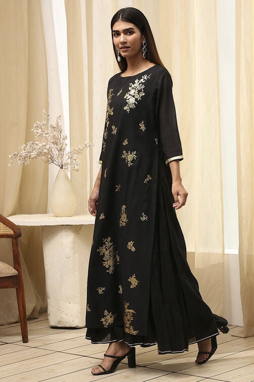 Black Poly Chanderi  Dress image number 3