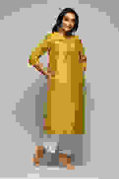 Neon Green Poly Viscose Straight Yarndyed Kurta image number 3