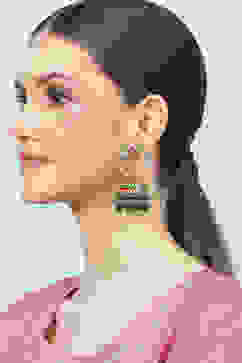 Red Green Meenakari Jhumkas image number 3