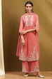 Pink Silk Chanderi Floral Embroidered Gathered Suit Set image number 6