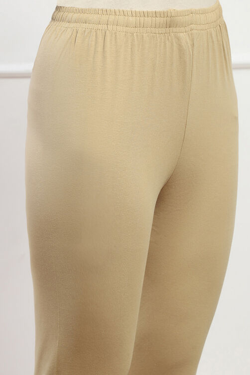 Off White Cotton Lycra Leggings image number 1