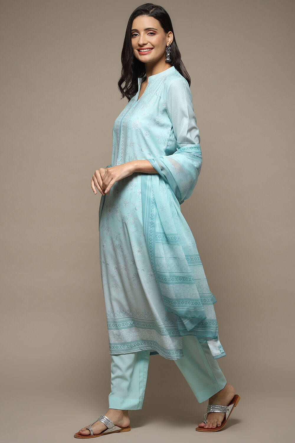 Off White Chanderi Hand Embroidered Unstitched Suit Set image number 5