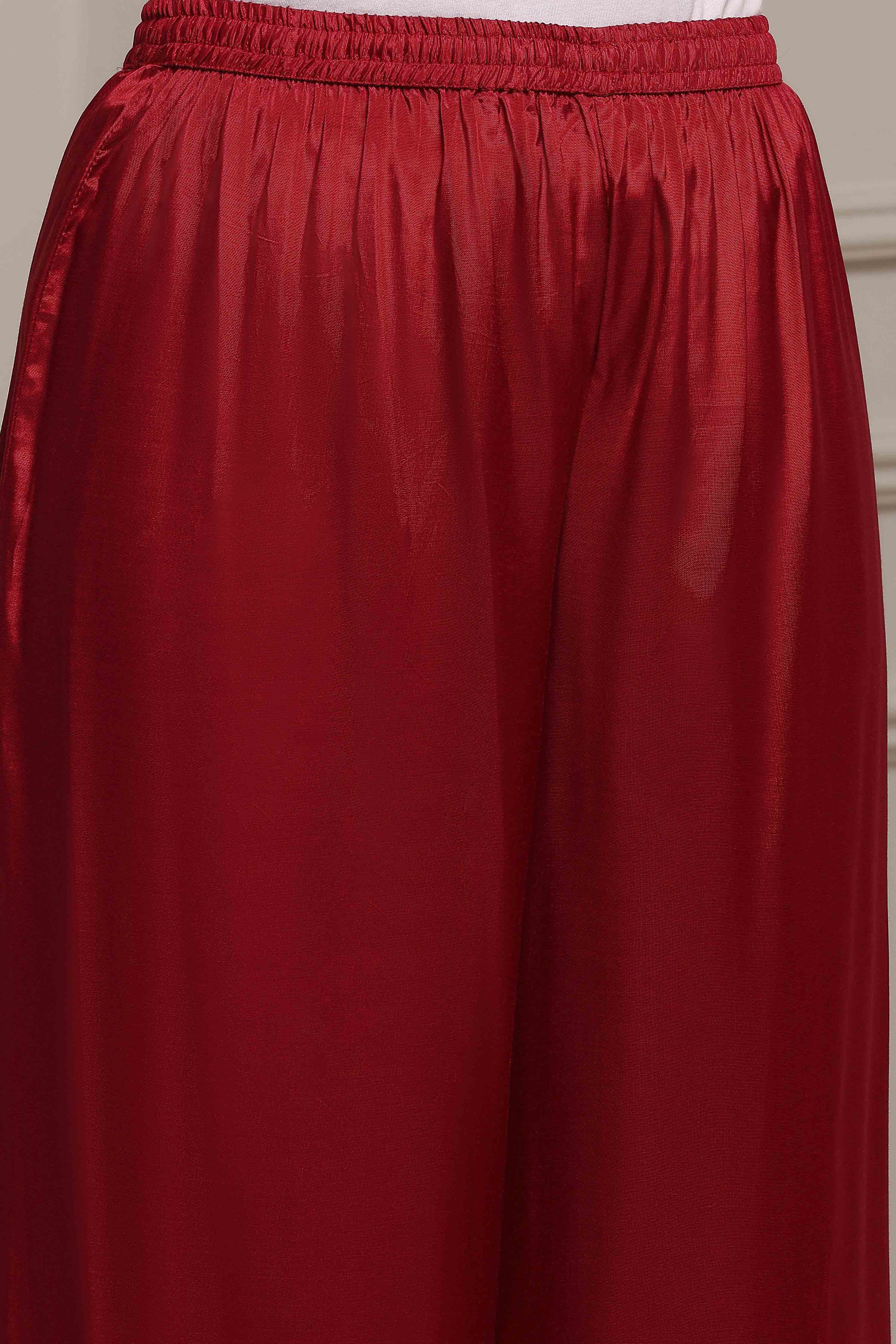 Red Cotton A-Line Yarndyed Suit Set image number 2