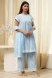 Light Blue Cotton Gathered Suit Set image number 5