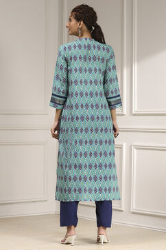 Blue Cotton Modal Digital Print Unstitched Suit Set image number 5