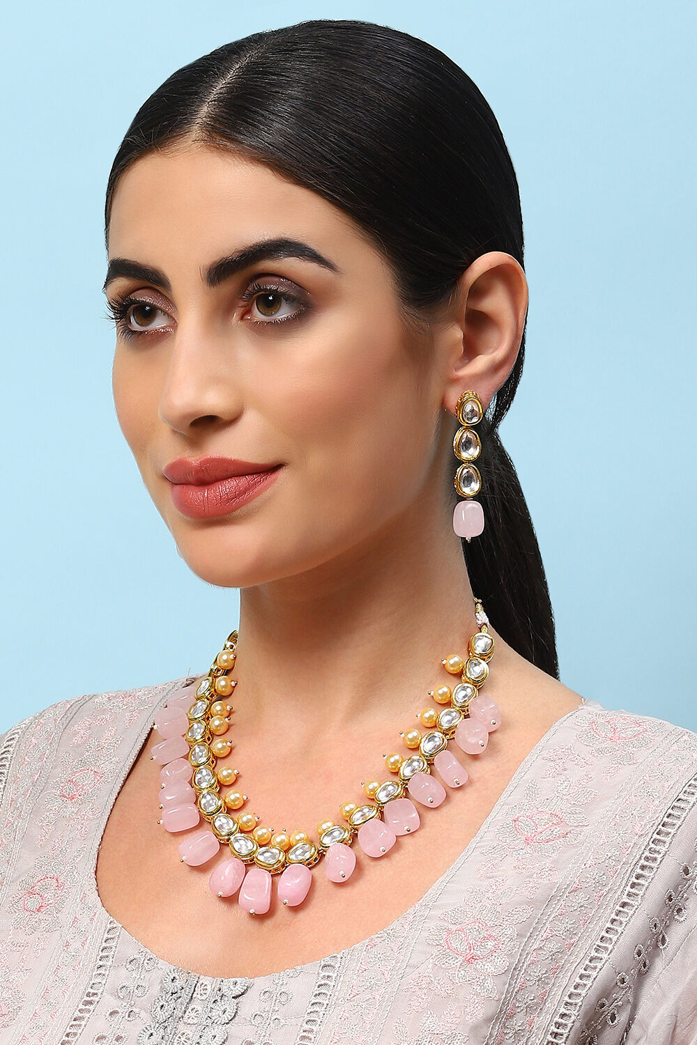 Light Pink Brass Necklace Set image number 3