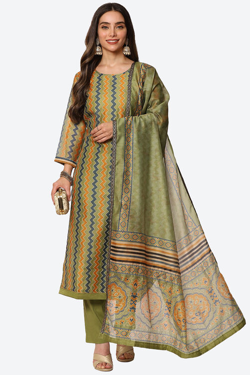 Blue Unstitched dress material Suit Set image number 7