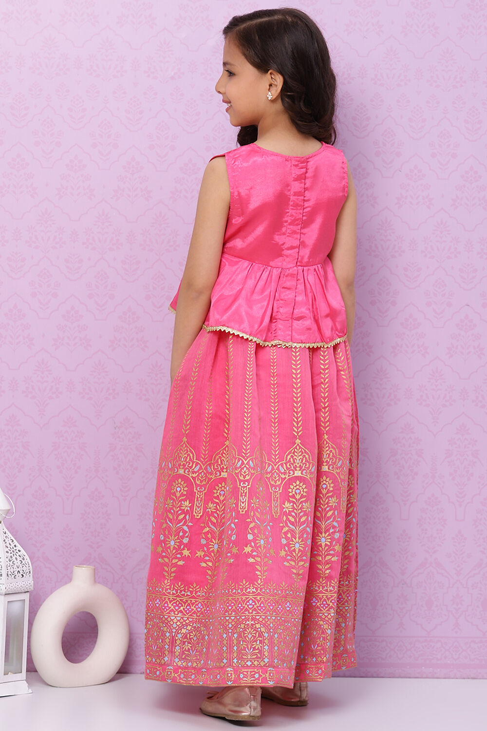 Plum Art Silk Flared Lehenga image number 4