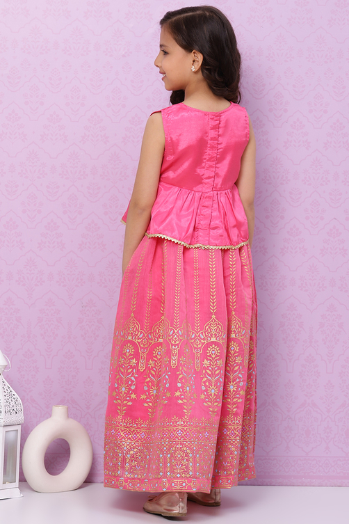 Plum Art Silk Flared Lehenga image number 4