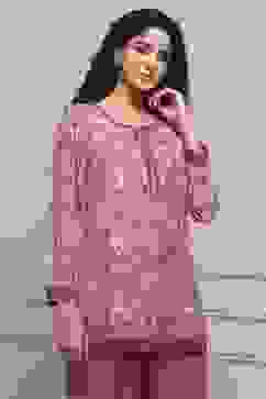 Pink Art Silk Printed Straight Short Kurta image number 4