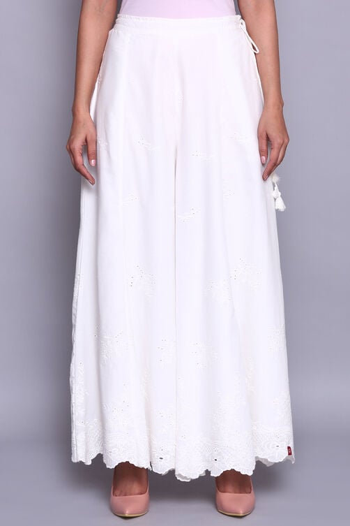 White Cotton Flared Palazzo Pants image number 2