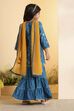 Teal Blue Brocade Yoke Design Short Kurta Set image number 4