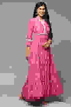 Pink Cotton Tiered Dress Embroidered Dress image number 4