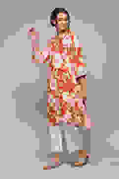 Burnt Orange LIVA Straight Printed Kurta image number 5