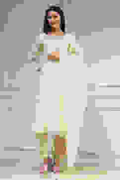 White Tissue Applique Unstitched Suit Set image number 1