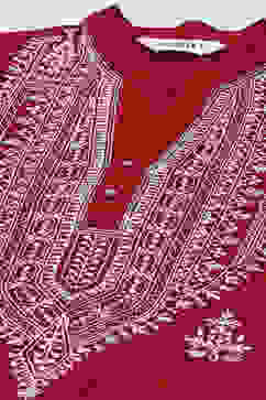 Green & Maroon Polyester Straight Yarndyed Kurta image number 1