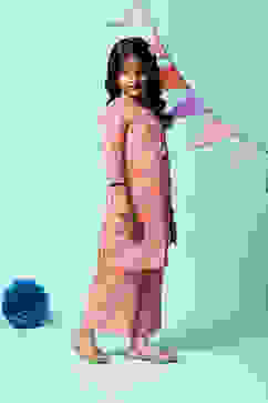 Peach Cotton Straight Printed Kurta image number 5