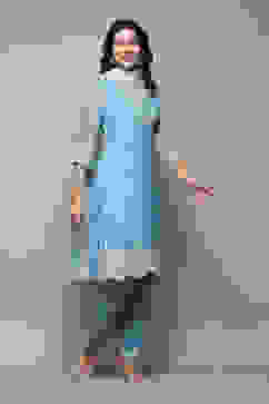 Powder Blue Polyester Straight Kurta Salwar Suit Set image number 6