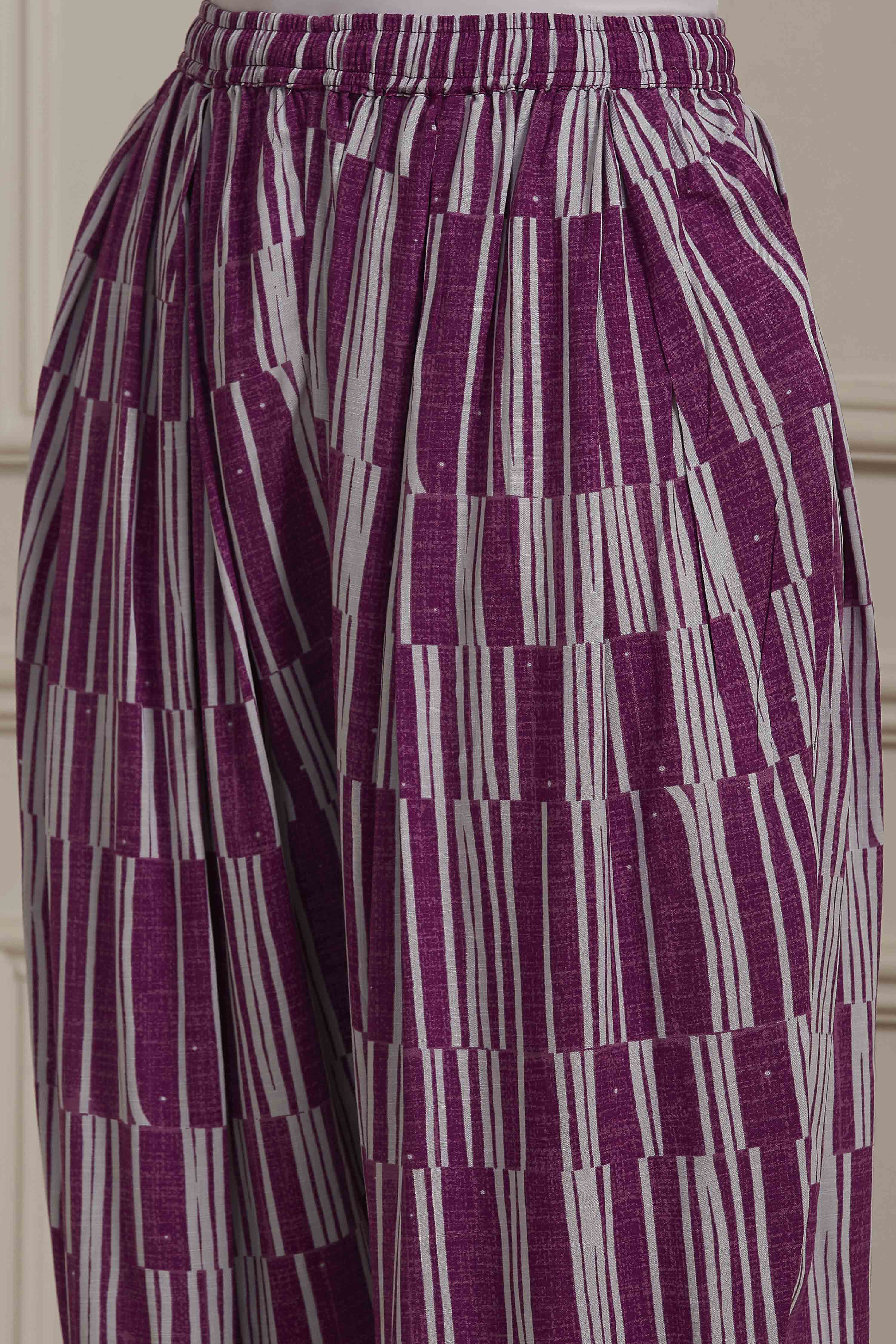 Purple Printed Straight Suit Set image number 2