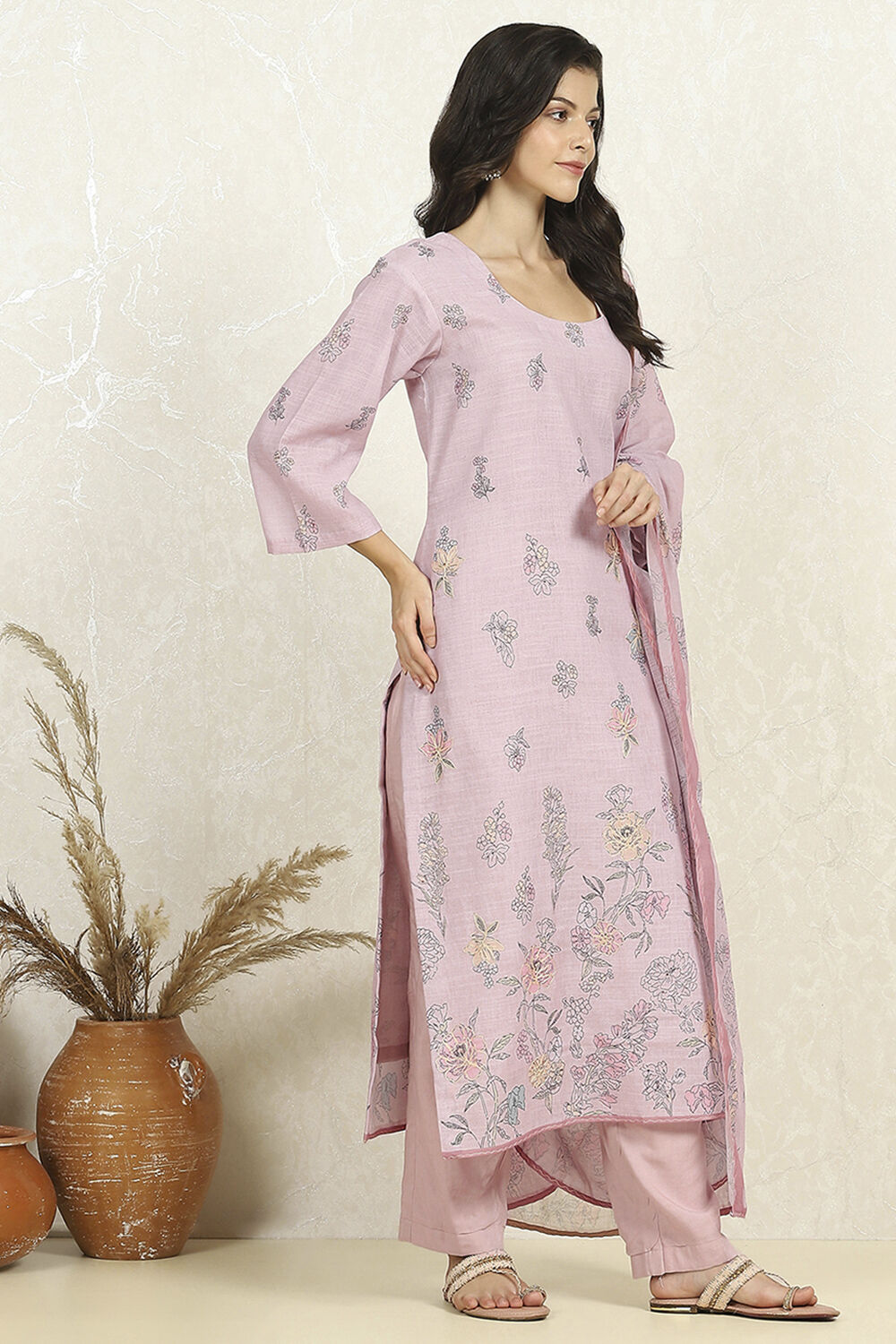 Peach Linen Unstitched Suit Set image number 6