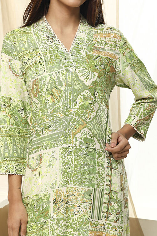 Plum and Off-White Printed Straight Kurta image number 1