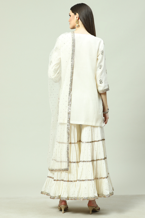 Black Cotton Blend Straight Kurta Garara Suit Set image number 4