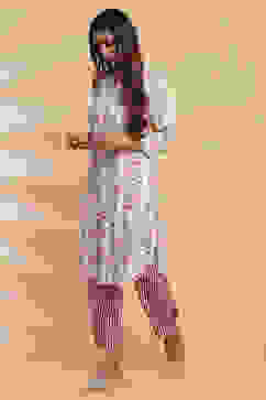 Cream Rayon Straight Kurta Pants Set image number 3